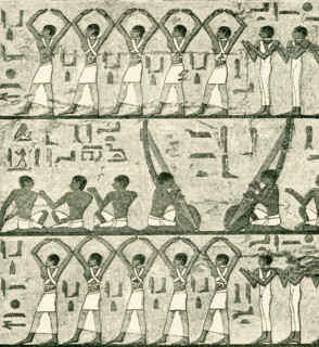 Men and women singers, flute-players, harpists, and dancers from the tomb of Ti (also spelled TY).