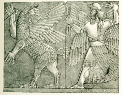 This ancient Assyrian relief shows the god Bel-Merodach (also spelled Marduk), armed with the
