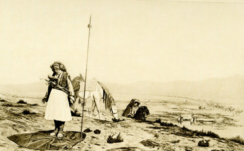 This 1903 illustration shows prayer in the desert and is based on a painting by Gerome. Jean-Léon