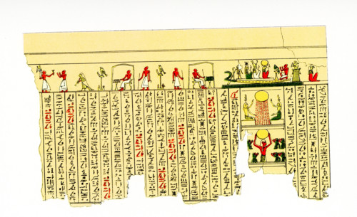The caption on this 1804 image reads: “Illustrated manuscript on papyrus in hieroglyphs.” The two