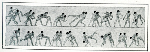 This wall painting showing wrestlers was found at Beni Hasan,  and is based on the drawing done by
