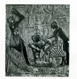 This carved relief from the tomb of Ptahhotep in Saqqara shows three figures. Ptahhotep was a