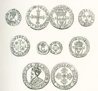 The coins and medals shown here were minted during the siege of Paris of 1590. The figure is