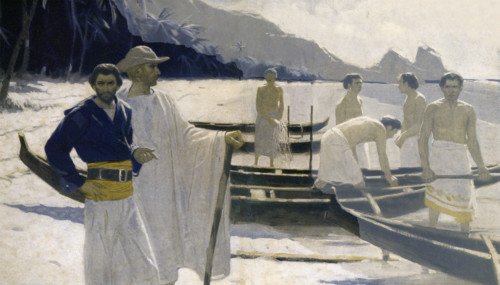 Pictured here are Omoo and his crew. Omoo or “A Narrative of Adventures in the South Seas,” is a