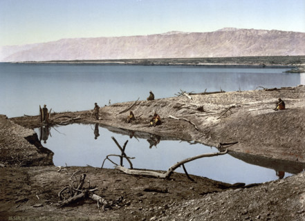 The Dead Sea, Holy Land, West Bank, circa 1895, Historical, digitally restored reproduction from an