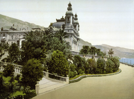 Entrance to the Casino, with Cap Martin, around 1895, Historical, digitally restored reproduction