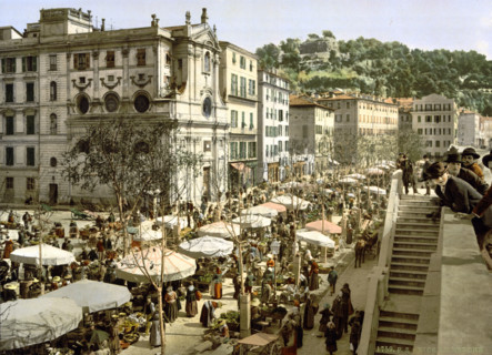 The Market, Nice, France, circa 1895, Historical, digitally restored reproduction from an original