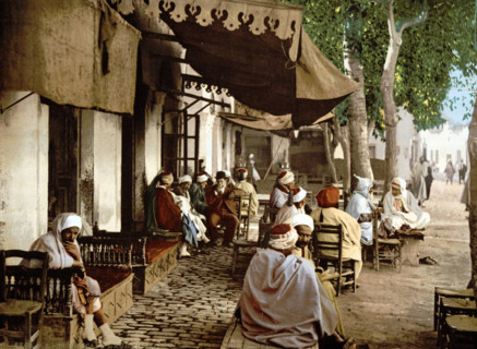 In front of a Moorish cafe in Tunis, Tunisia, around 1895, Historical, digitally restored