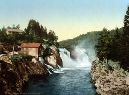 Tinnfossen waterfall in Notodden, Norway, around 1895, Historical, digitally restored reproduction