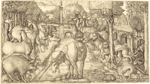 The Unicorn Purifies the Water with its Horn, 1555, Jean Duvet, France, Historical, digitally