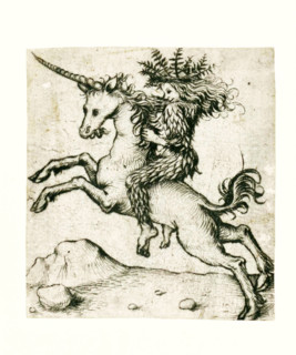 Wild rider on a unicorn, around 1473, Germany, Historical, digitally restored reproduction from an