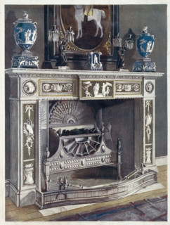 Furniture around the turn of the century 1900, White gilt and painted fireplace (1911), White gilt
