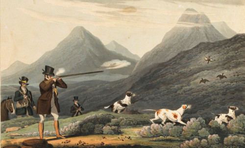 Grouse hunting in England, 1822, historical, digitally restored reproduction from an original from
