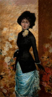Giuseppe De Nittis 1846-1884 “Figure of a woman (Léontine De Nittis)” 1880, 79 x 38 cm oil on panel
