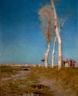 Giuseppe De Nittis 1846-1884 “The Poplars” 1870, 40.7 x 32.4 cm oil on panel.