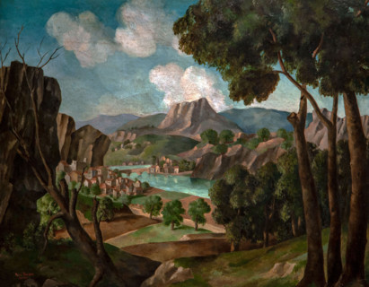 Renato Paresce 1888-1937 "Classic Landscape" 1923, 72.5 x 92 cm oil on canvas.