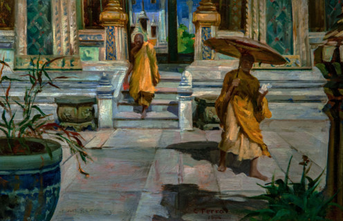 Carlo Cesare Ferro Milone 1880-1934 "Entrance to Wath Phra Keo in Banglok 1936, 27 x 60 cm oil on