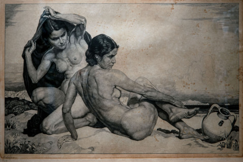 Sigmund Lipinsky 1873 -1935 "Nostalgia" 1935, 31.5 x 49.5 etching on paper.