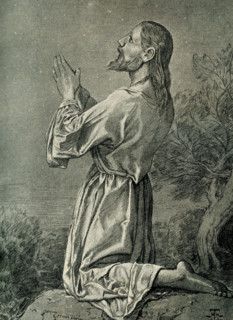 The German inscription for this 1899 image reads in English: ""Christ in Gethsemane by Hans Thoma,
