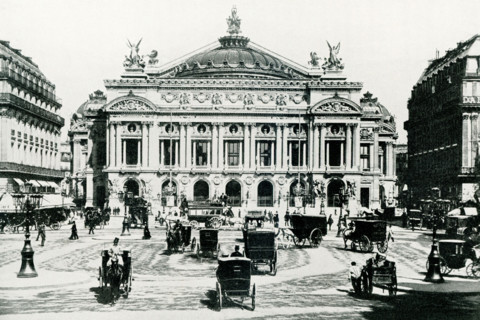 This photo dates to around 1902 and shows the Grand Opera House in Paris, France. The Palais