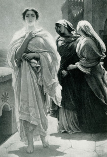 This painting by Frederic Leighton shows Helen of Troy attended by her handmaidens. In Greek