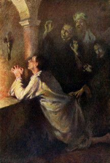 The caption for this illustration reads: The young man strove earnestly in prayer. Accoridng to the