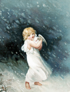 The caption for this illustration reads: The feet of the Christ Child fall gentle and white. Here