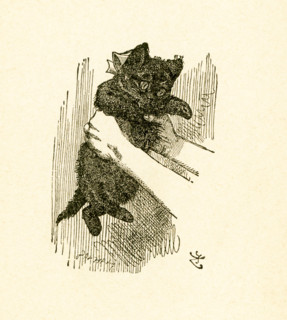 This illustration of Alice holding a red kitten is from ""Through the Looking-Glass and What Alice