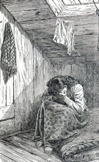 This illustration dates to 1899. The caption reads: A room and its occupant as found in the garret