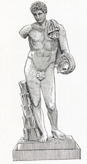 This drawing from 1898 is of the famed statue known as Hermes Belvedere. This coarse-grained white