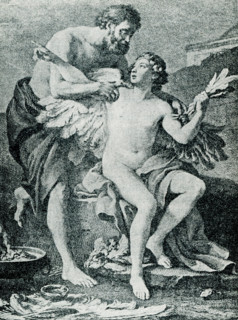 This illustration of Daedalus and Icarus was done by J M Virn. In Greek mythology, Daedalus (left)