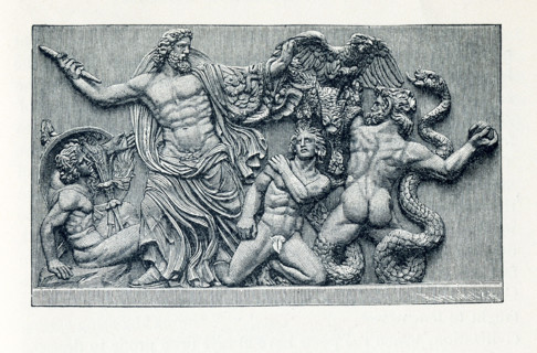 This illustration dates to the 1890s and shows the altar frieze at Pergamon (also Pergamum). Here