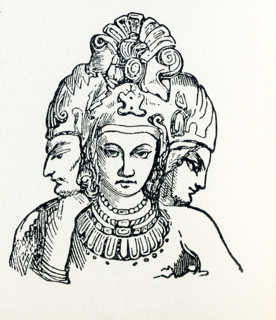 This illustration dates to around 1898 and shows the Trimurti. In Hinduism, the Trimurti represent