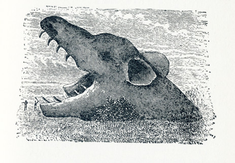 This illustration dates to aroun 1898 and shows the wolf Fenris (also spelled Fenrir. The name