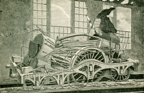 This illustration dates to the 1870s and shows an explosion of a boiler, which, considering the