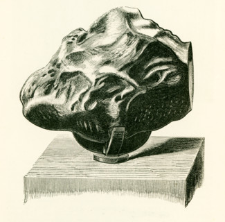 This illustration dates to the 1870s and shows an aerolite in the British Museum in London, England