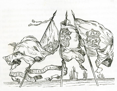 This illustration dates to around 1846 and shows the flags of Isabella and ferdinand, who sponsored