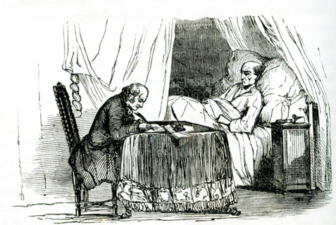 This 1840s illustration shows John Harvard bequeathing his property to the college. John Harvard