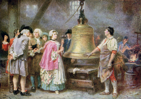 This illustration dates to 1922 and is titled Liberty Bell's First Note 1793. The artist is L J G