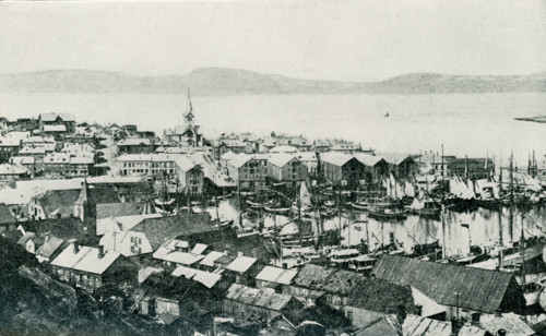 This photo dating to the 1920s has the caption: Hammerfest, the town farthest north. Hammerfest is