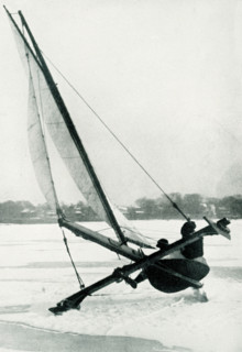 Ice Boating at Long Branch New Jersey Taking a turn while going at a fast clip during one of the