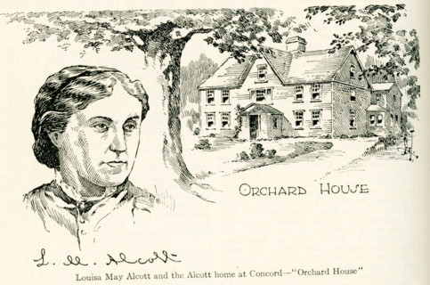 This illustration dates to the early 1920s. The caption reads: Louisa May Alcoitt and the Alcott