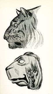 This illustration of these tiger's heads is from John Ruskin's essay ""The Seven Lamps of