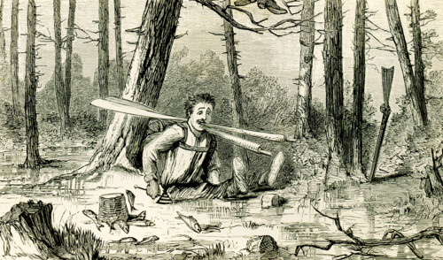 The 1869 caption reads: ""It is pleasant for a man, in the position that I was in, to feel that he