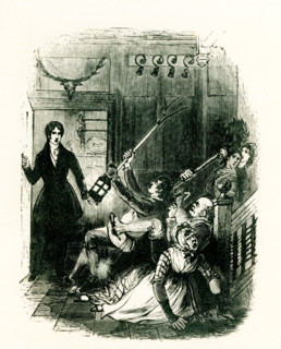The caption for this 1853 illustration of a novel by Sir Walter Scott reads: Waverley Novels - St