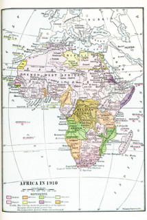 Map of Africa in 1910.  Note: The coloring shows the possessions of the different European Powers