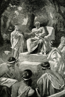 Plato teaching in his open-air school. Not far from Athens was a beautiful plantation that was