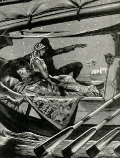 This 1912 image shows Cleopatra on a barge on the Nile River. Cleopatra VII (69-30 B.C.), the