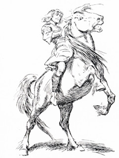 The early 1900s caption reads: ""Sigurd eapt upon hus back and named him Greyfell."" In Norse