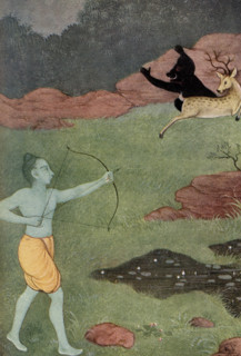 This print of the Death of Maricha dates to 1913. Rama fired his Astra (weapon) Manavastra (which